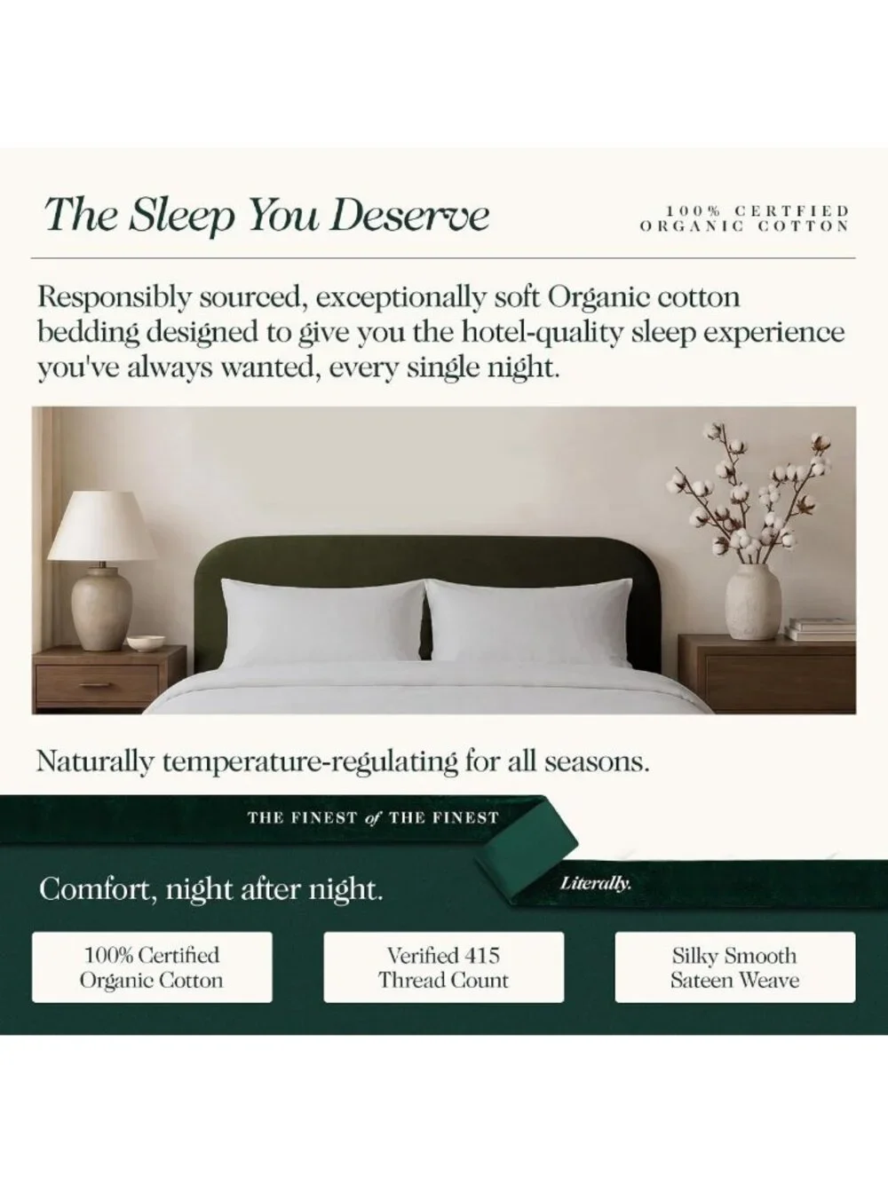 Organic Cotton Sateen Weave Queen Sheet Set - 4PCs, Light Grey, Eco-Friendly